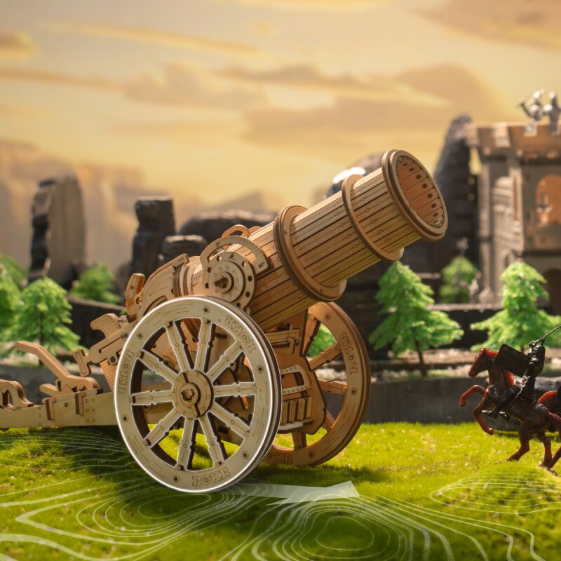 Wooden Model Medieval Cannon on Wheels