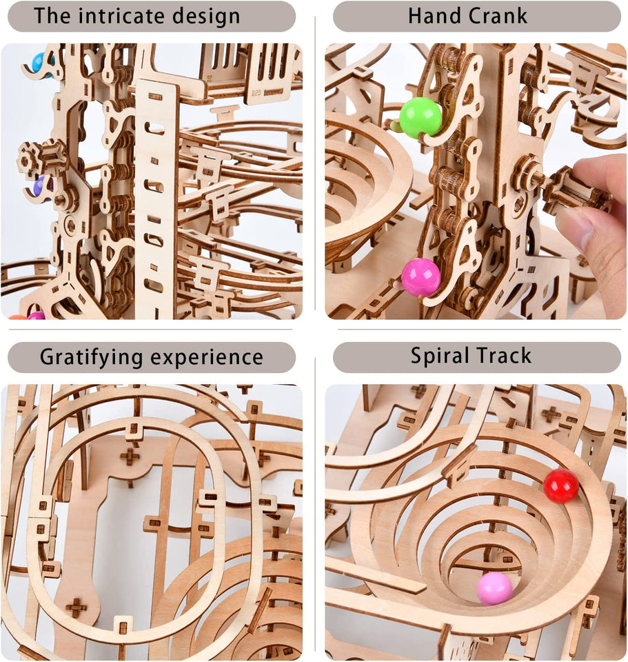 335PCS 3D Wooden Puzzle Marble Run Chain Model Kit Creative Gift