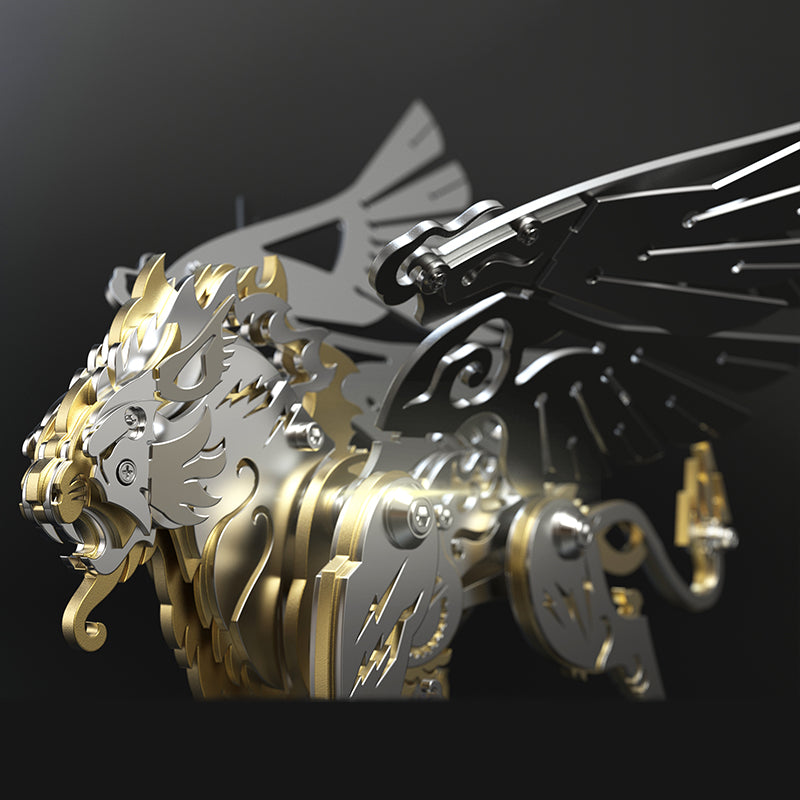 3D metal mechanical tiger with wings mythical creature model kit