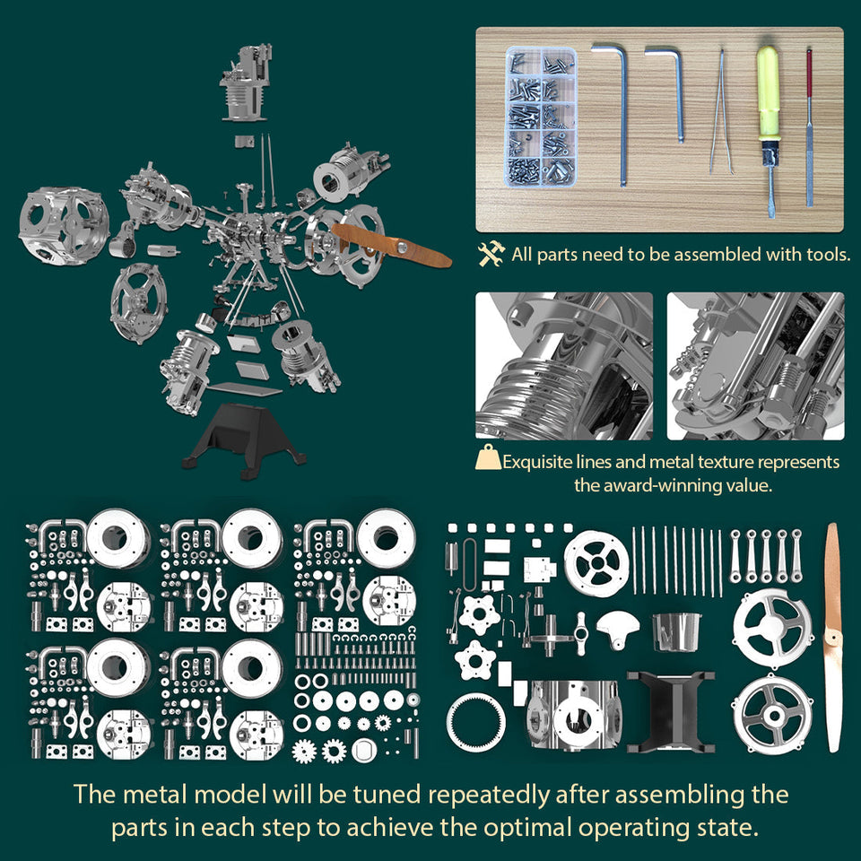 Radial Engine Metal 1/6 Scale Model 250PCS puzzle Kit Science Experiment Toy