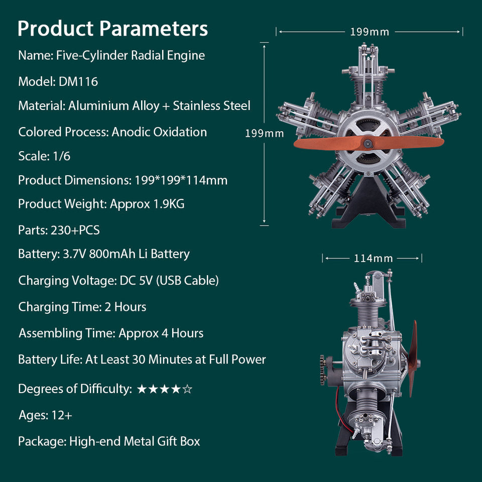 Radial Engine Metal 1/6 Scale Model 250PCS puzzle Kit Science Experiment Toy