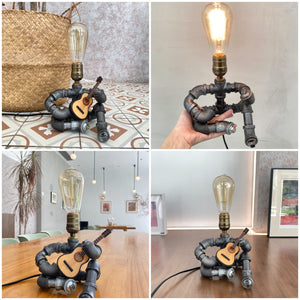 Steampunk Industrial Antique Iron Metal Robot Pipe Desk Table Lamp