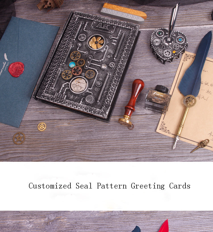 Steampunk Notebook Hardcover Notebook Feather Pen Kit and DIY Seal with Gift Box