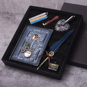 Steampunk Notebook Hardcover Notebook Feather Pen Kit and DIY Seal with Gift Box