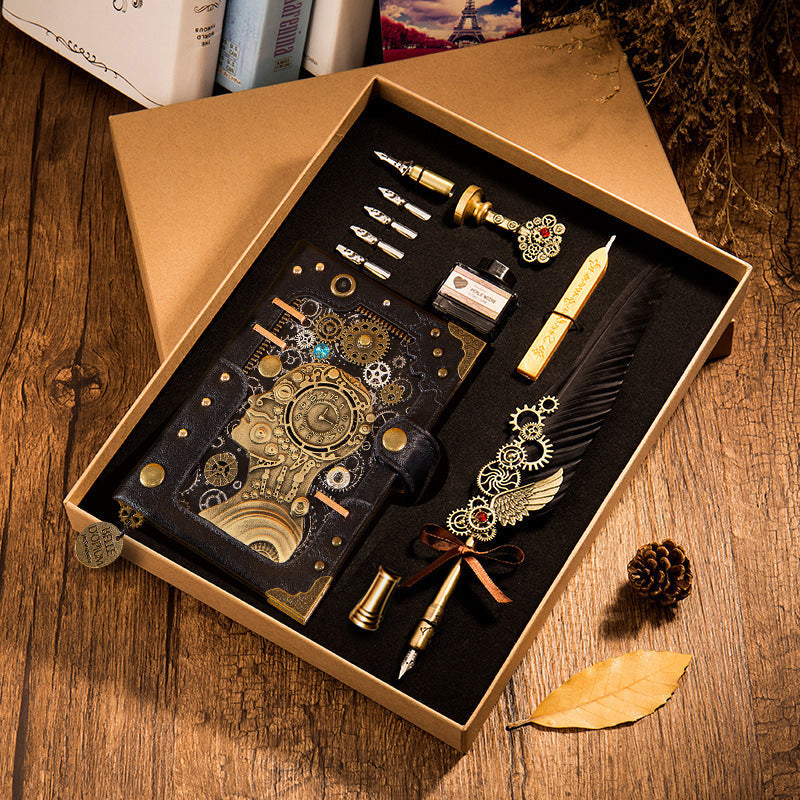 Steampunk Notebook Hardcover Notebook Feather Pen Kit and Seal with Gift Box