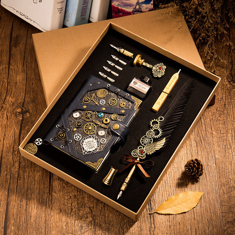 Steampunk Notebook Hardcover Notebook Feather Pen Kit and Seal with Gift Box