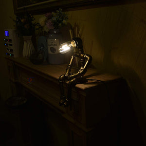 Steampunk Retro Lamps Industrial Robot Lamp Water Pipe Lights Desk Lamps with Bulb