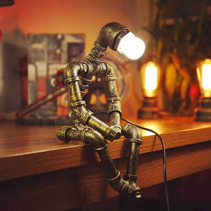 Steampunk Retro Lamps Industrial Robot Lamp Water Pipe Lights Desk Lamps with Bulb