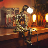 Steampunk Retro Lamps Industrial Robot Lamp Water Pipe Lights Desk Lamps with Bulb