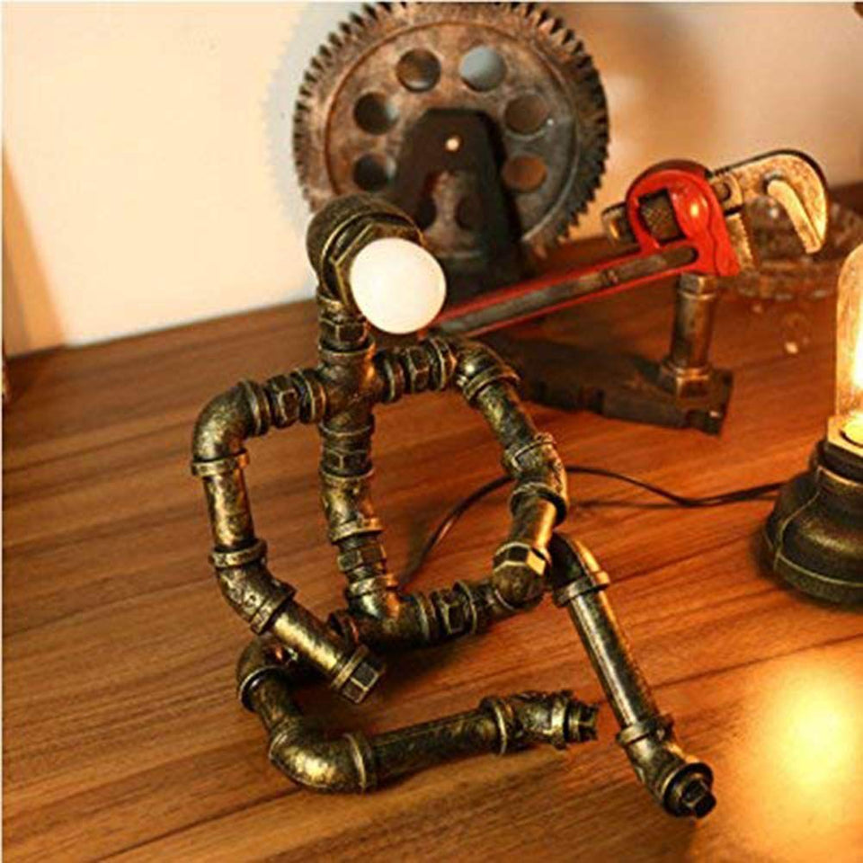Steampunk Retro Lamps Industrial Robot Lamp Water Pipe Lights Desk Lamps with Bulb