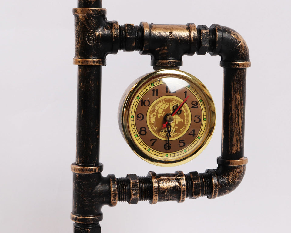 Steampunk with clock water pipe lamp for study bedroom bedside decoration