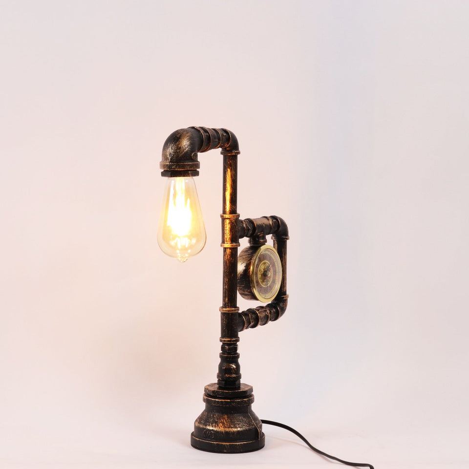 Steampunk with clock water pipe lamp for study bedroom bedside decoration