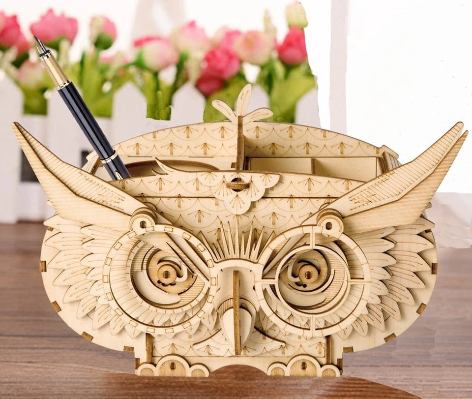 Wood Model Pencil Case Owl