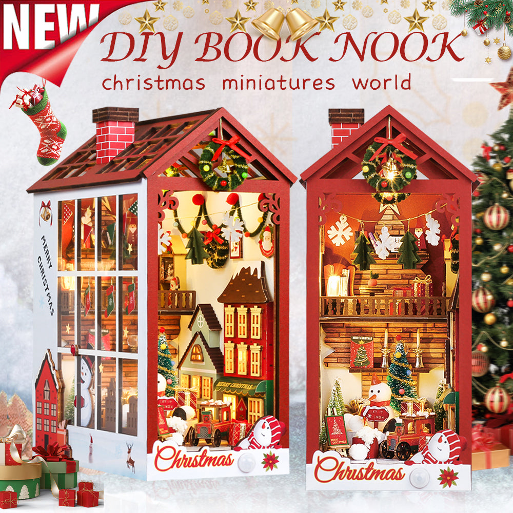 DIY Wooden Book Nook Kit Bookshelf Inserts (Christmas miniatures world)