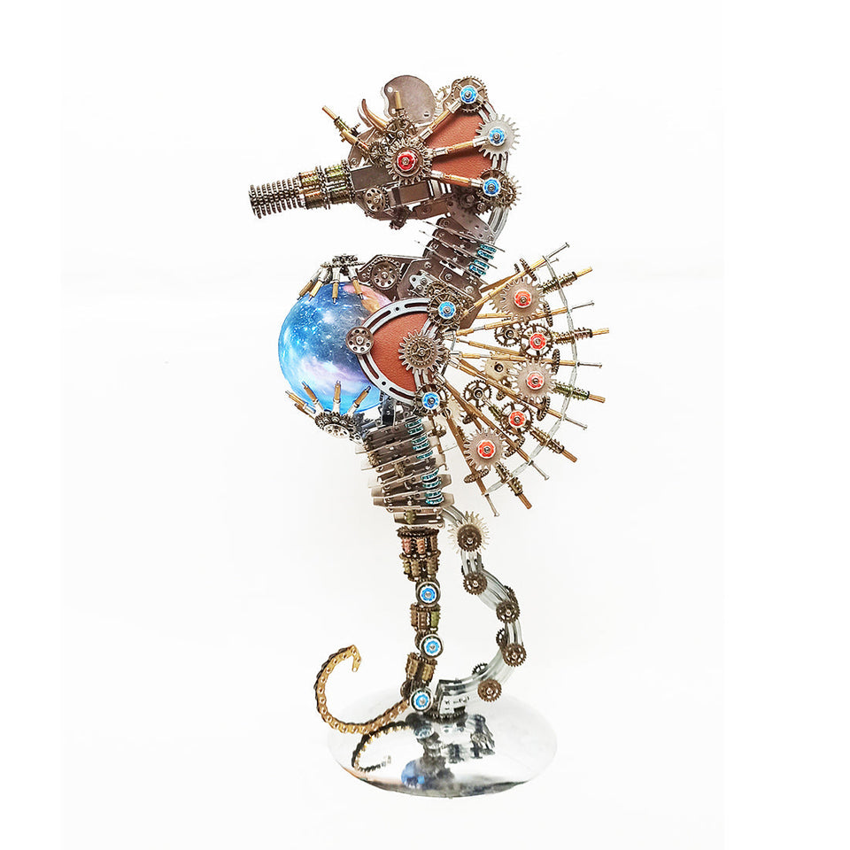 2100PCS Steampunk Seahorse Puzzle 3D DIY Model Kit with Planet Lights