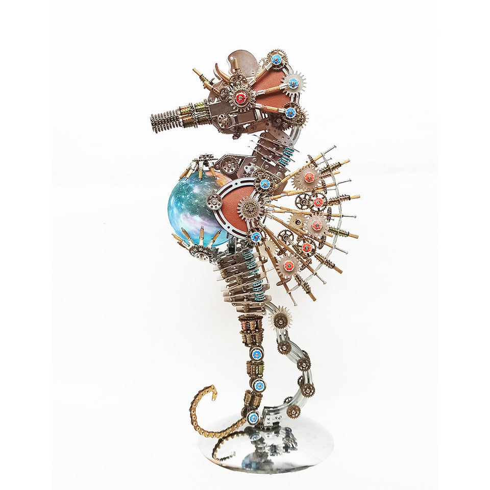 2100PCS Steampunk Seahorse Puzzle 3D DIY Model Kit with Planet Lights
