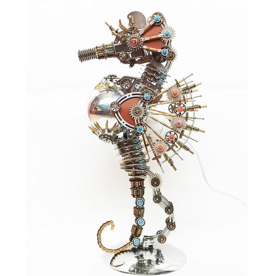 2100PCS Steampunk Seahorse Puzzle 3D DIY Model Kit with Planet Lights