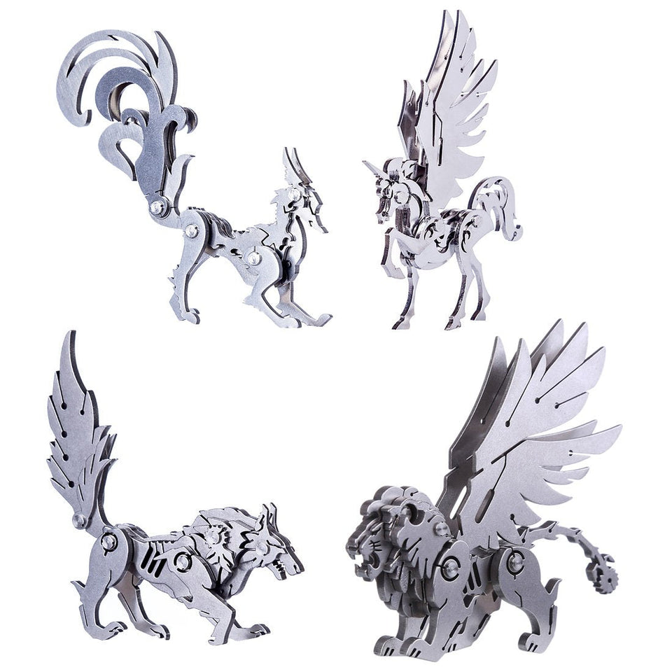 4pcs Metal DIY Assembly Detachable Unicorn Wolf Lion Fox Model 3D Puzzle Kit