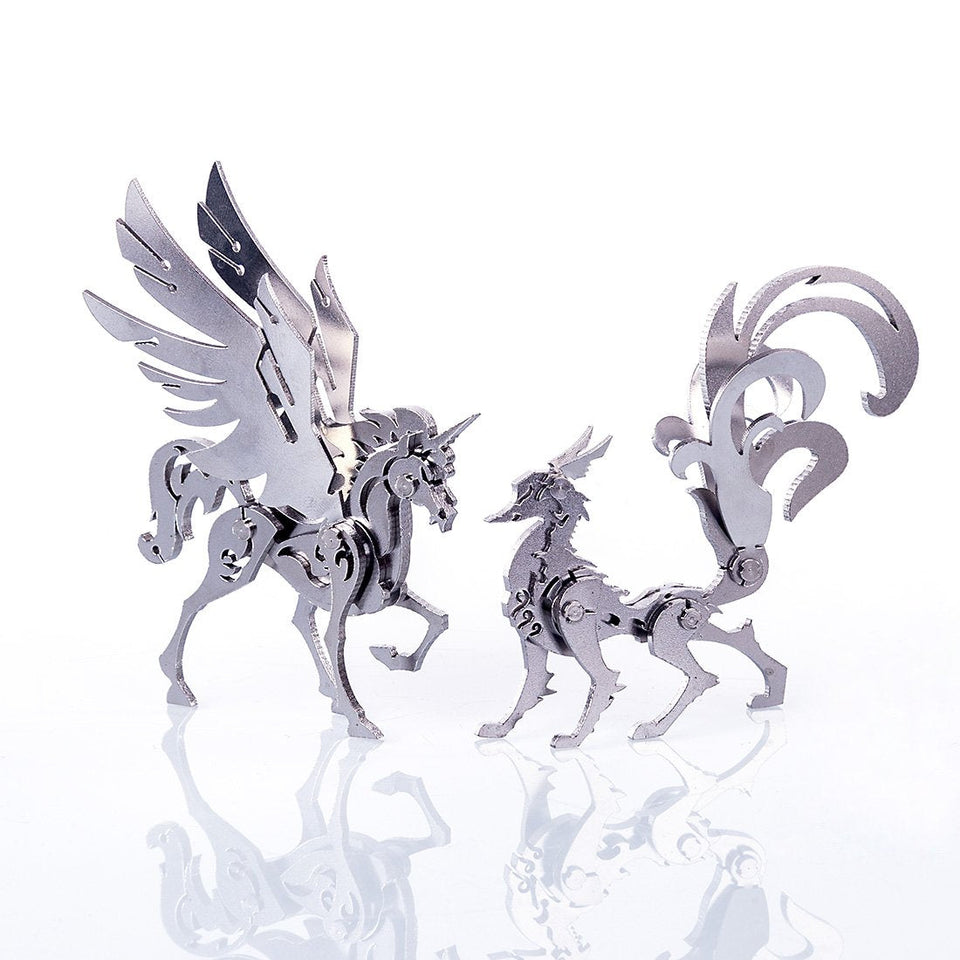 4pcs Metal DIY Assembly Detachable Unicorn Wolf Lion Fox Model 3D Puzzle Kit