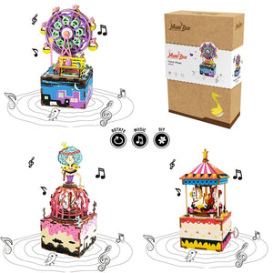 KingPuzzles DIY 3D Wooden Carrousel Ferris Wheel Puzzle  Rotatable Music Box    AM402 - KingPuzzles | DIY 3D Wood & Metal Puzzles