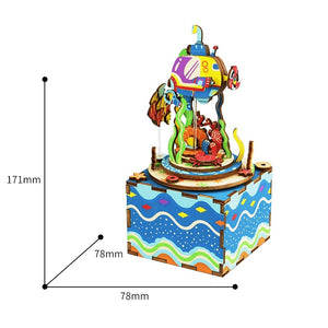 KingPuzzles DIY Underwater World 3D Wooden Puzzle  Rotatable Music Box   AM406 - KingPuzzles | DIY 3D Wood & Metal Puzzles
