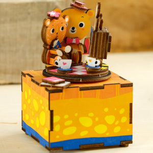 KingPuzzles DIY Cute Bear 3D Wooden Puzzle  Rotatable Music Box   AM310 - KingPuzzles | DIY 3D Wood & Metal Puzzles